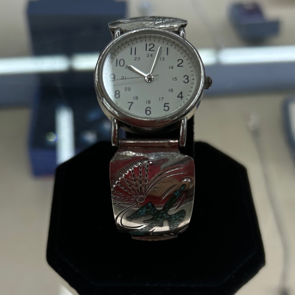 Sterling Silver Watch with Engraved Band
